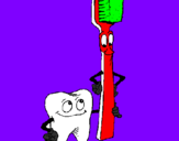Disegno Molare e spazzolino da denti pitturato su carlotta 9 anni
