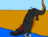 Disegno Alligatore che entra nell'acqua  pitturato su AHHHHHHHHHHH