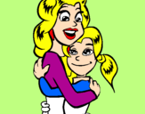 Disegno Madre e figlia abbracciate pitturato su JASMIN