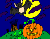 Disegno Halloween paesaggio pitturato su Micole