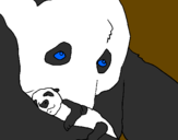 Disegno Orso panda con il suo cucciolo pitturato su sara