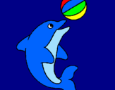 Disegno Delfino con una palla  pitturato su riccardo