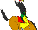 Disegno Cowboy a cavallo  pitturato su ricki