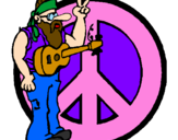 Disegno Musicista hippy  pitturato su giada