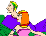 Disegno Cesare e Cleopatra  pitturato su tina