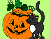 Disegno Zucca e gatto pitturato su flik-flak