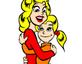 Disegno Madre e figlia abbracciate pitturato su reby