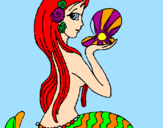 Disegno Sirena e perla  pitturato su camilla