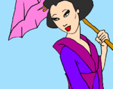 Disegno Geisha con parasole pitturato su Ornella