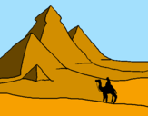 Disegno Paesaggio con le piramidi  pitturato su fabio