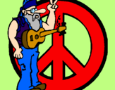 Disegno Musicista hippy  pitturato su pace