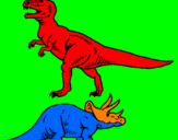 Disegno Triceratops e Tyrannosaurus Rex pitturato su lollo-rex