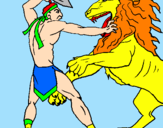 Disegno Gladiatore contro un leone pitturato su Ignazio e Gianmarco