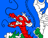 Disegno Drago giapponese  pitturato su italo
