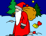 Disegno Babbo Natale che consegna i regali pitturato su tommaso iacovetti