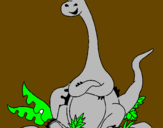 Disegno Diplodocus seduto  pitturato su marco