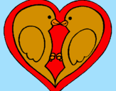Disegno Uccellini innamorati  pitturato su daria