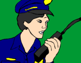 Disegno Polizia con il walkie talkie pitturato su carmela
