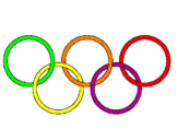 Disegno Anelli dei giochi olimpici  pitturato su sofy rossi