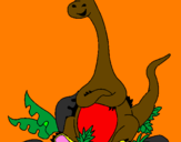 Disegno Diplodocus seduto  pitturato su nico