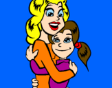 Disegno Madre e figlia abbracciate pitturato su nancy