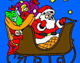 Disegno Babbo Natale alla guida della sua slitta pitturato su franci
