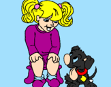 Disegno Bambina con il suo cagnolino  pitturato su giuliana