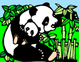 Disegno Mamma panda  pitturato su lioloi