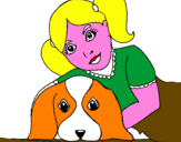 Disegno Bambina che abbraccia il suo cagnolino  pitturato su shara
