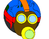 Disegno Terra con maschera anti-gas  pitturato su thomas giulia