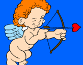 Disegno Cupido prende la mira  pitturato su marta