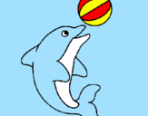 Disegno Delfino con una palla  pitturato su eros