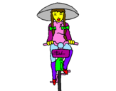 Disegno Giovane cinese pitturato su ragazza in bici