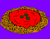 Disegno Spaghetti al formaggio  pitturato su cristian