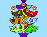 Disegno Albero di Natale con le candeline pitturato su leoleo