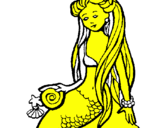 Disegno Sirena con la conchiglia  pitturato su miriana