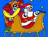 Disegno Babbo Natale alla guida della sua slitta pitturato su letizia