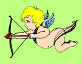 Disegno Cupido in volo  pitturato su lucia