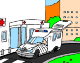 Disegno Ambulanza nell'ospedale  pitturato su GIORGIO