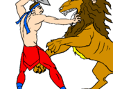 Disegno Gladiatore contro un leone pitturato su vcnenzo