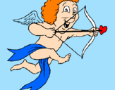 Disegno Cupido felice  pitturato su marta