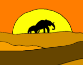 Disegno Elefante all'alba  pitturato su griot