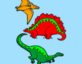 Disegno Tre specie di dinosauri  pitturato su niccolò