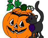 Disegno Zucca e gatto pitturato su sabrina