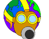Disegno Terra con maschera anti-gas  pitturato su lillo