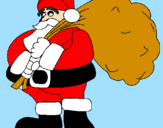 Disegno Babbo Natale e il suo sacco di regali pitturato su michela