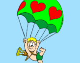 Disegno Cupido in paracadute  pitturato su francy