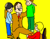 Disegno Papà con i suoi 3 figli  pitturato su elsa