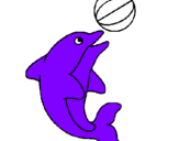 Disegno Delfino con una palla  pitturato su LIMONE