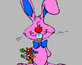 Disegno Coniglio con un mazzo di fiori  pitturato su LUCA